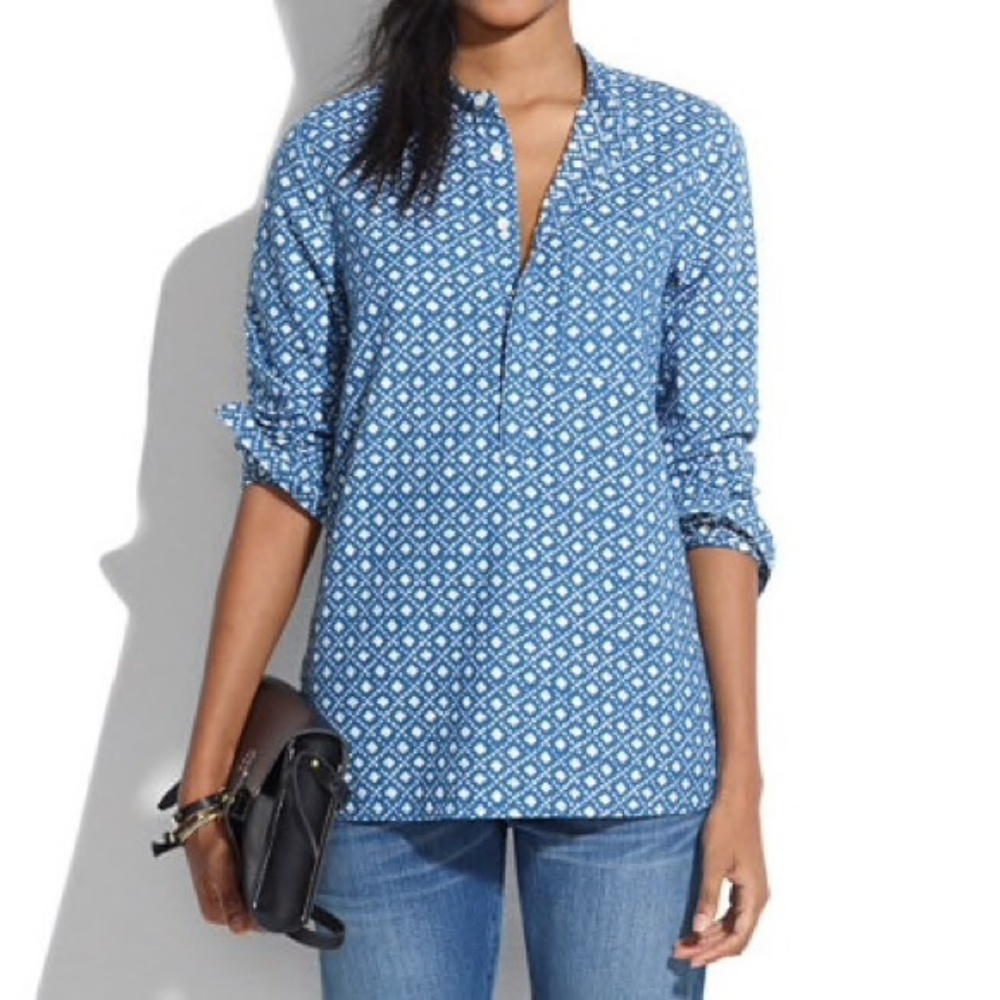 Madewell Floral Stamp Chambray Popover Top XS